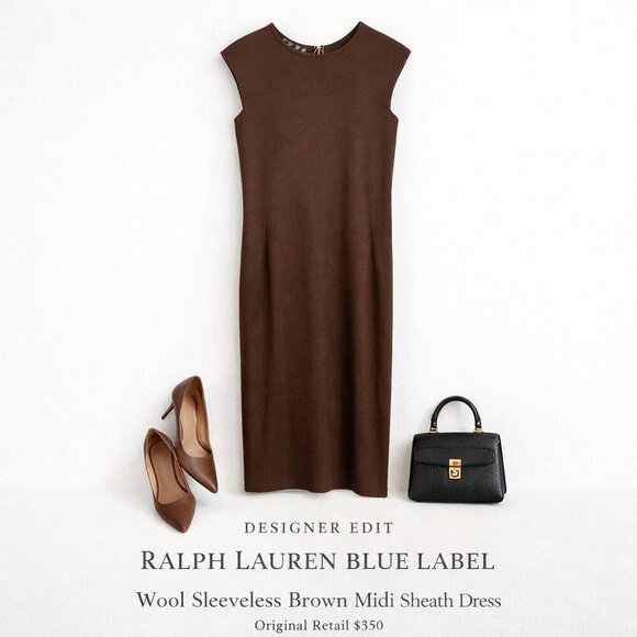 Ralph Lauren Blue Label Dresses & Skirts - Ralph Lauren Blue Label Wool Sleeveless Brown Midi Sheath Dress Size 6
